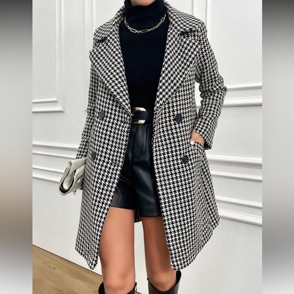 Jackets & Blazers - Houndstooth Tweed Double Breast Button Trench